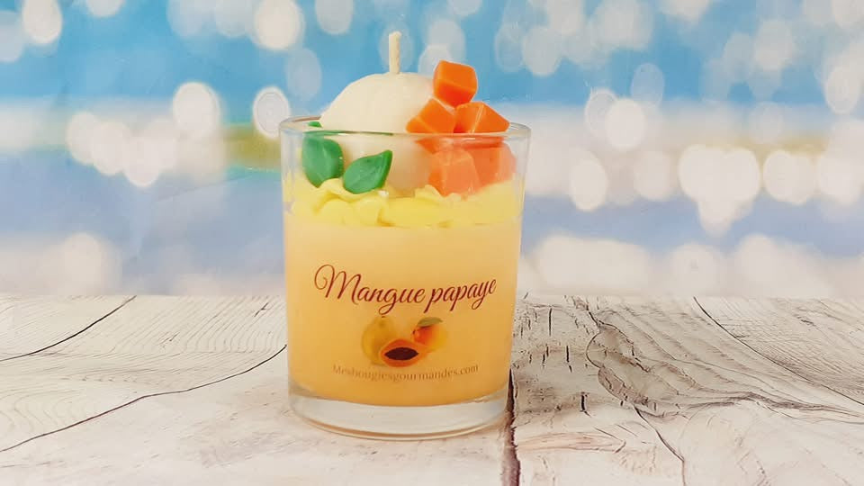 Bougie gourmande artisanale – Mangue & Papaye – 210g